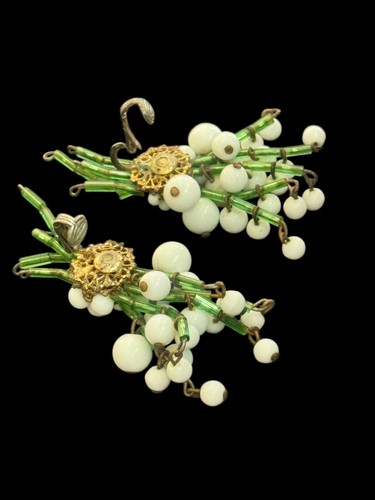 Vintage Bead Dangle Earrings – Handmade Antique Statement Jewelry - Picture 7 of 8