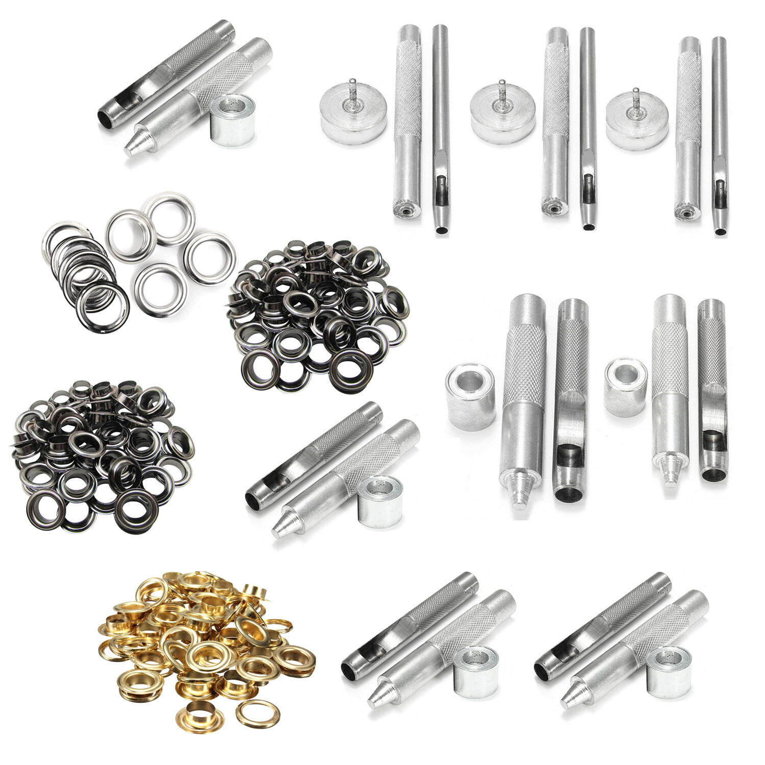 Herramienta de fijación de ojales con 100 piezas lavadoras ojales para bolsas hágalo usted mismo cinturones carteras de cuero | eBay