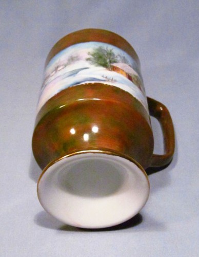 Handbemalt 1981 signiert Porzellan Winter Schnee Hütte Szene Keramik Tasse - Bild 4 von 6