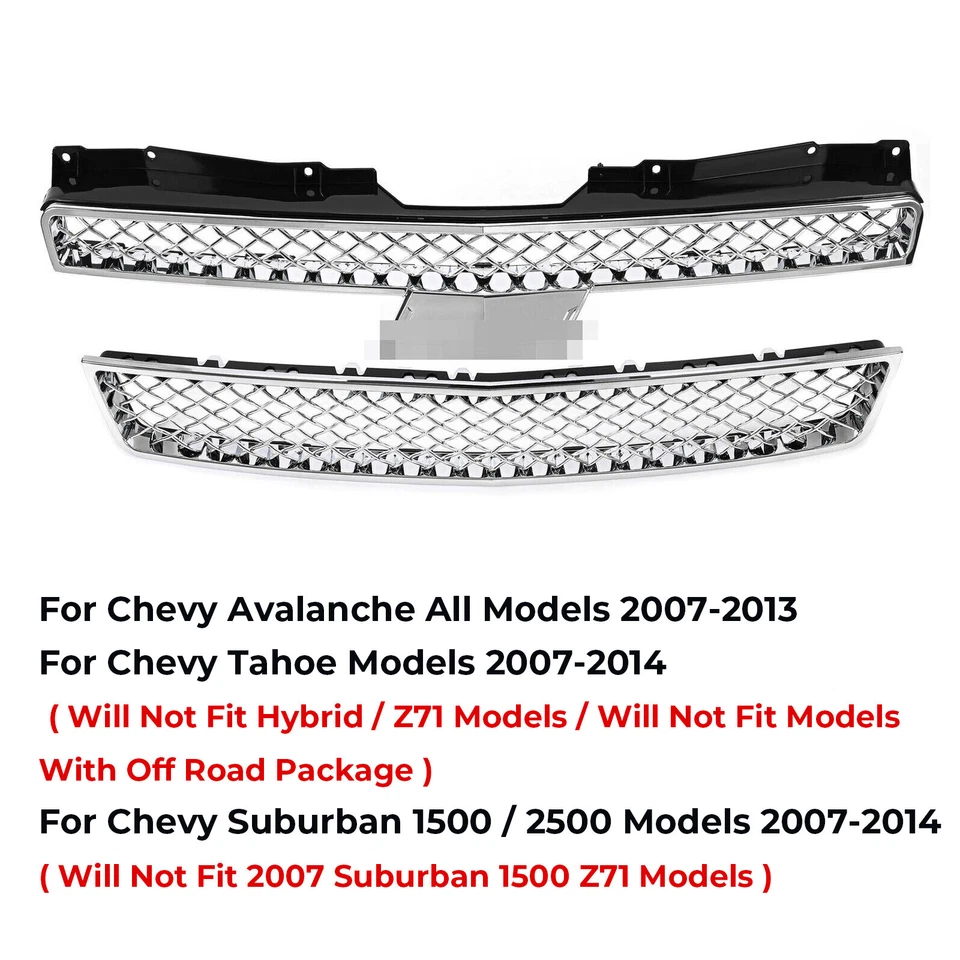 Parrilla de parachoques delantera cromada para 07-13 Chevy Avalanche 07-14 Tahoe Suburban LTZ Foto 3 de 4
