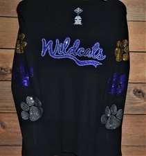 Wildcats rhinestone shirt XS S M L XL XXL 1X 2X 3X 4X 5X Wildcats both Sleeves