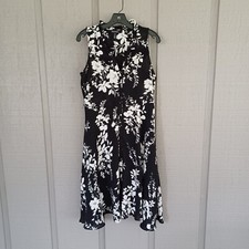 Ellen Tracy Floral Print Dress SZ S Women Sleeveless Button Front Ruffle Preppy