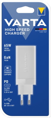 Varta Ladegerät Ladeadapter High Speed Charger weiß 2x USB C, 1x USB A 57956