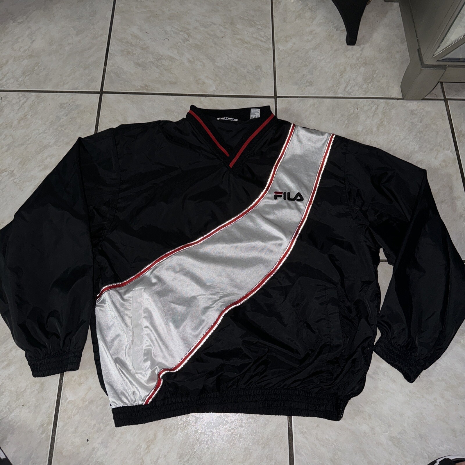 Pullover Fila uomo vintage giacca a vento taglia XL nero bianco