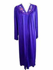 Vtg Shadowline Purple Sm Long Sleeve Robe Duster Housecoat Snap Front Nylon USA