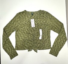 Wild Fable Long Sleeve Lace-Up Cozy Knit Blouse Green Space dye - Size Large