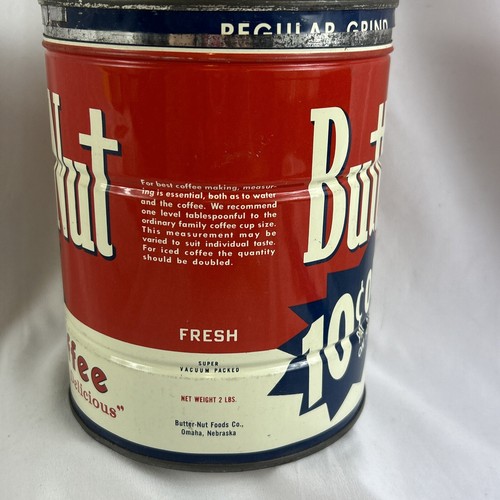 Vintage Butter Nut Coffee Can 2lb Tin Lid Regular Grind 10c Special - Picture 4 of 7