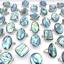 25pcs Stainless Steel Rings Shell Stone Silver Colour Fashion Jewelry Wholesale