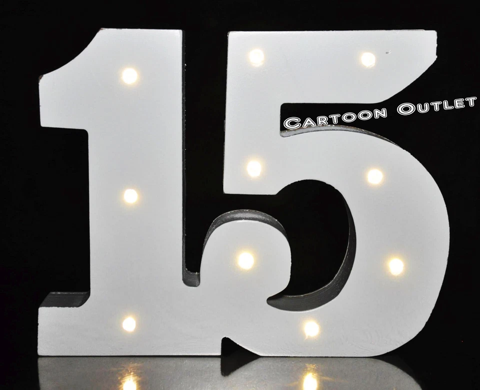 #15 MADERA BLANCA GRANDE 5" LETRERO DE MESA LUCES LED DECORACIÓN QUINCEAÑERA COLGANTE Foto 2 de 4