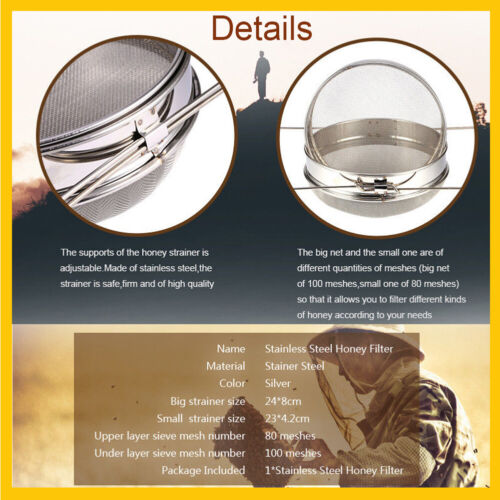 Honey Strainer Filter Stainless Steel Double Sieve Beekeeping Equipment Kit AU - Picture 11 of 12