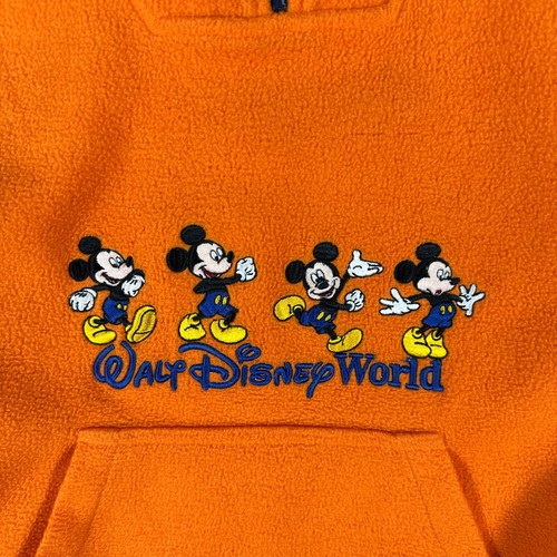 Vintage Disney World Mickey Mouse Youth XL Orange Blue 1/4 Zip Hoodie Pullover - Picture 2 of 9