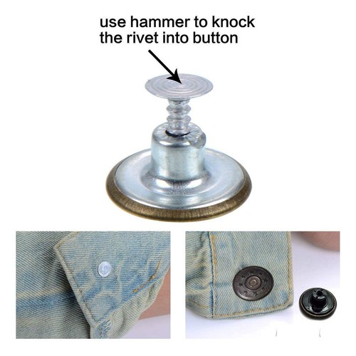 Botones de mezclilla de 17 mm de repuesto y botones instantáneos sin coser para pantalones 10/50/100 piezas - Imagen 7 de 12