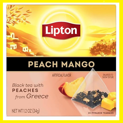 Lipton Black Tea Peach Mango, Pyramid Bags, Flavored Teabags 20 Bags