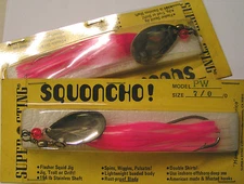 2 VINTAGE COLLECTABLE SQUONCHO SPINNER by SUPER STING NICKEL - PINK&WHITE SQUID