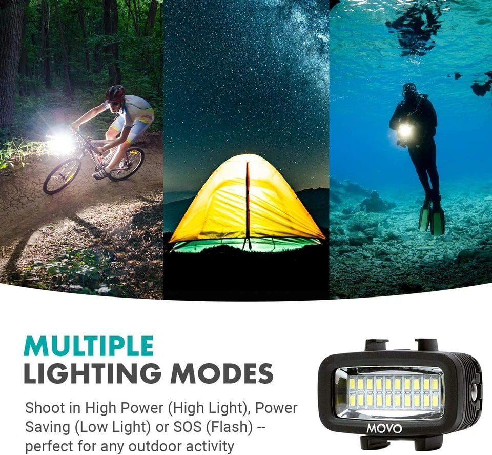 Paquete de plataforma de buceo submarino Movo XL con 2 luces LED impermeables para GoPro Foto 3 de 4