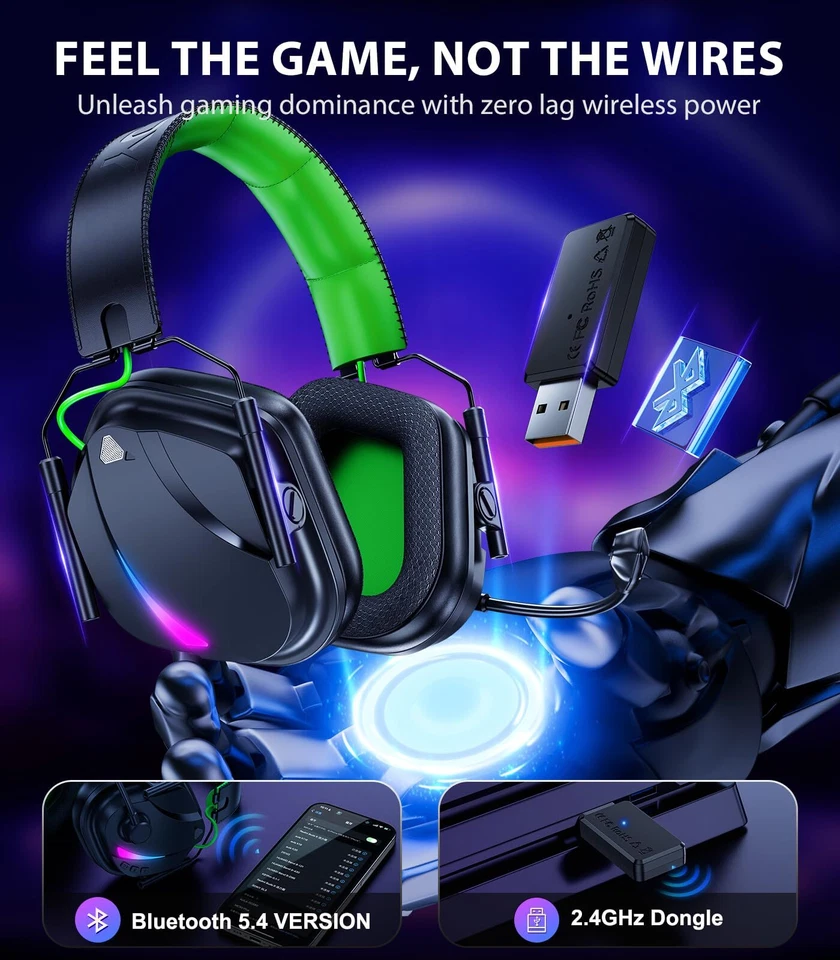 Wireless Gaming Headset Bluetooth Gaming Headset mit Mikrofon für PS5 PS4 PC ... - Bild 2 von 4