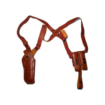 Leather Vertical Shoulder Holster with Double Magazine Carrier
