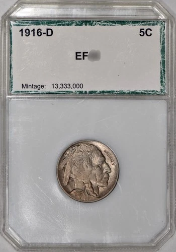 1916-D Buffalo Nickel Five Cents 5c PCI Extra Fine