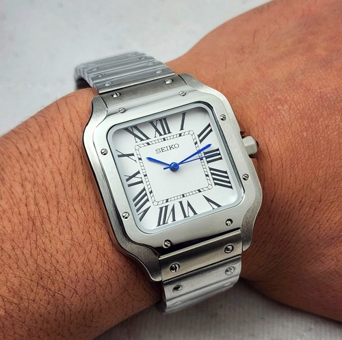 CUSTOM SEIKO MOD WHITE SILVER AUTOMATIC W/ NH35 MOVEMENT SAPPHIRE MEN'S WATCH - Picture 4 of 10