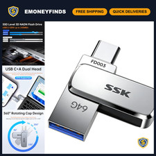 64GB Dual USB-C Flash Drive, High-Speed Thumb Drive, Memory Stick 240MB/s