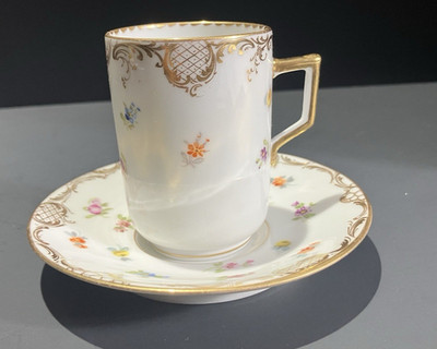 Antique 1880s Richard Klemm RK Dresden Demitasse Cup and Saucer Set, Wildflowers