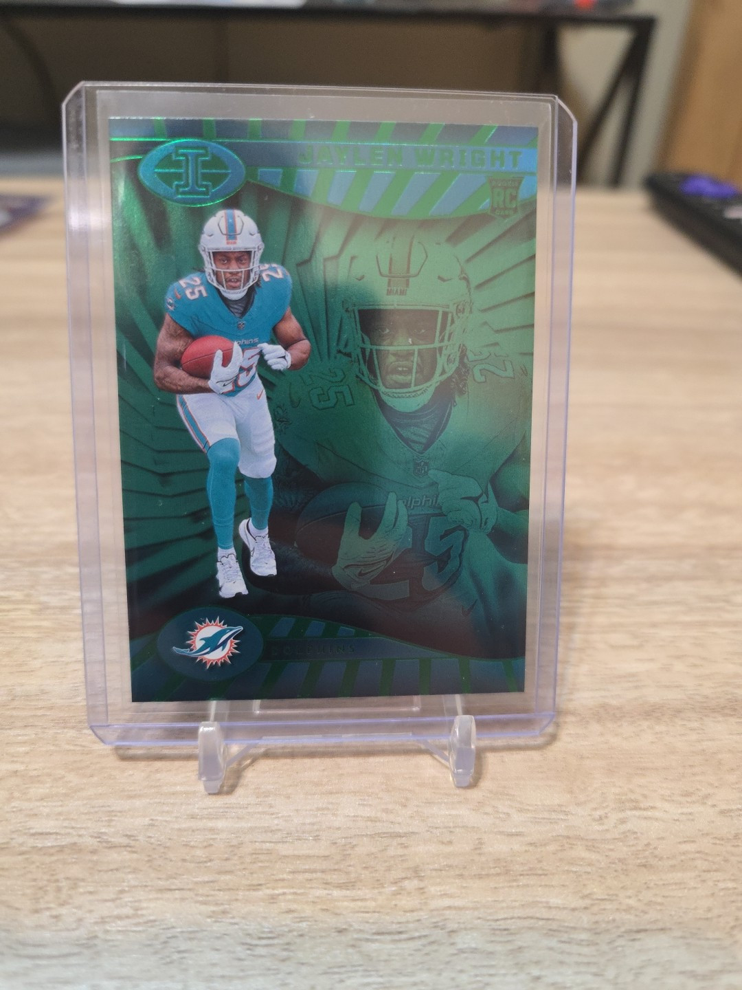 Jaylen Wright 2024 Illusions Emerald Trophy Collection RC #56 Miami Dolphins