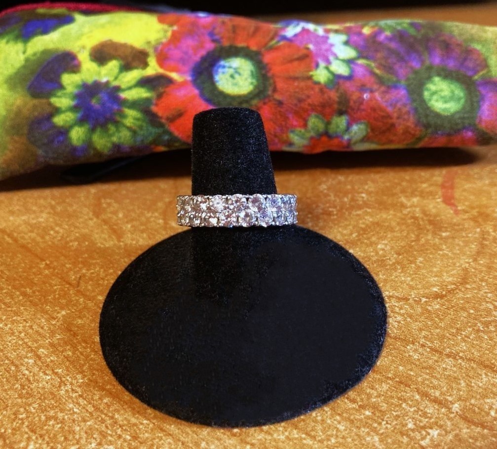 DIAMONIQUE 2 ROW 1.5CTS STERLING SILVER  5MM ETERNITY BAND RING SZ 7