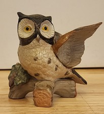Vintage Owl Figurine Made in Taiwan Woodland Bird On Log 1970s Decor