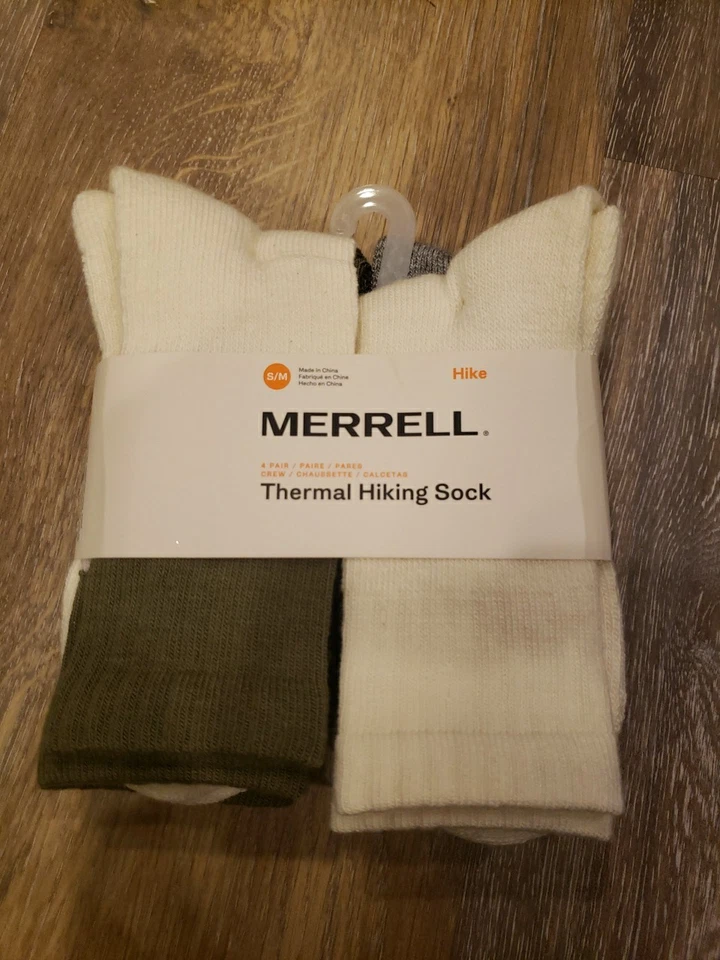 Merrell Hike Unisex Calcetines Térmicos Senderismo S/M Marfil Gris Beige Verde Nuevo Paquete de 4 Foto 4 de 4