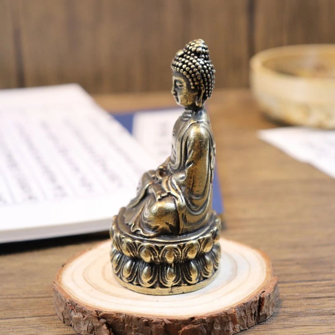 3.3" Pure Copper Rulaifo Buddha Temple Home Fengshui Pocket Buddha Amulet Bless