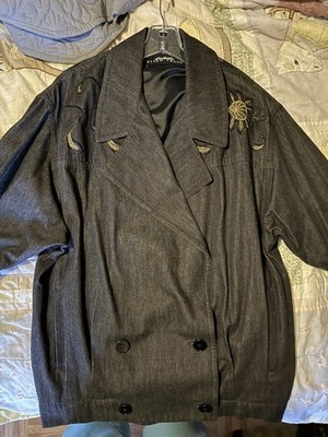 Linda Allard Ellen  Tracy Vintage Oversized Dark Denim Jacket with Embroidery