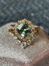 Floral Green Lab created Sapphire and Diamond Engagement Ring in 14k Rose Gold