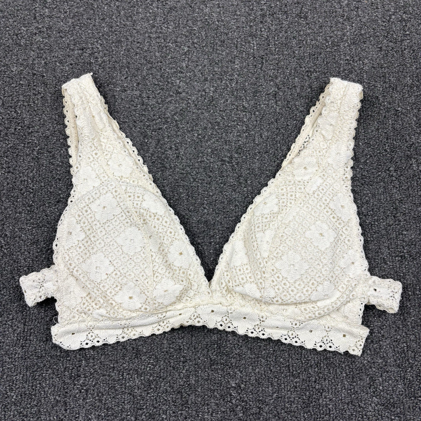 Aerie Bralette Womens Ivory Lacey Embroidered Strappy Padded Size Medium-image