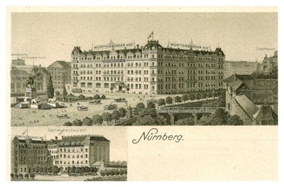 1913 Wurttemberger Hof Hotel City View Nuremberg Germany Vintage Postcard
