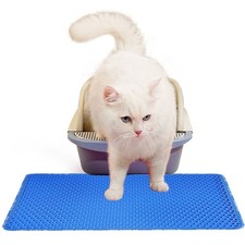 Blue Cat Litter Mat Double Layer Waterproof Pad, Scratch Design Scatter Control