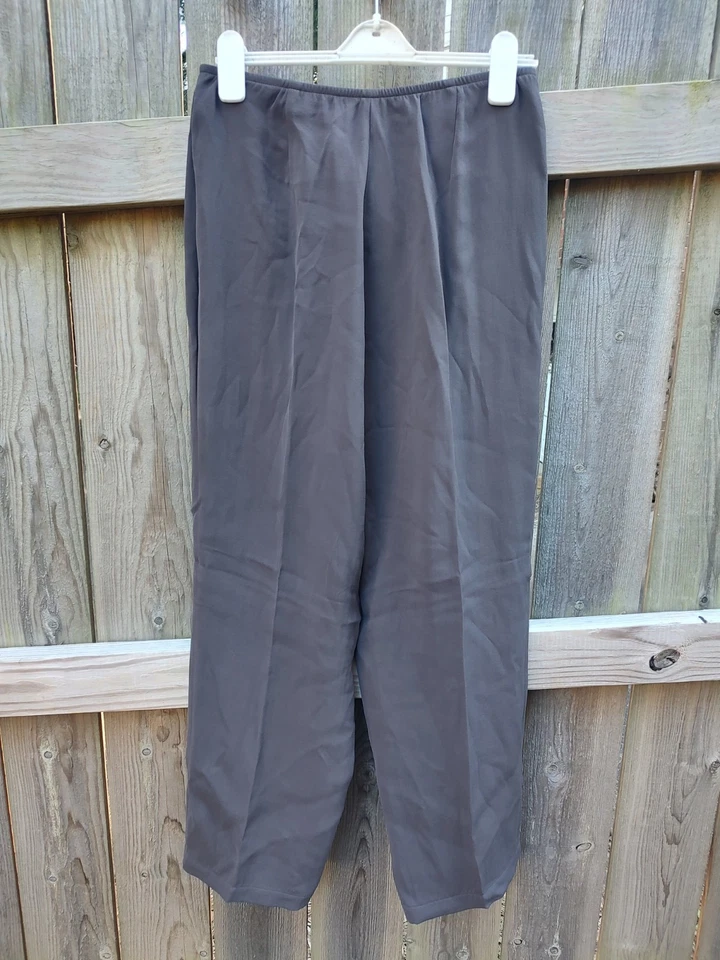Pantalones de pierna ancha de seda marrón Eileen Fisher talla S Foto 4 de 4
