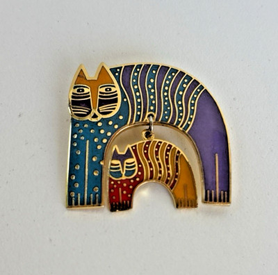 Vintage Laurel Burch  cloisonné enamel brooch ''Mr. Jio's Cat'' fascinator pin