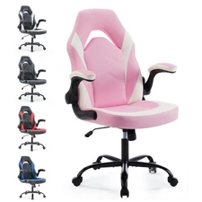 Ergonomic Gaming Desk Chair - Adjustable PU Leather Swivel Racing Chair with ...