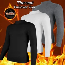Mens Fleece Lined Thermal Pullover Top T-Shirt Long Sleeve Base Layer Undershirt