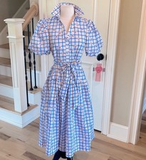 Avara  Pinch Sommer Dress Puffed Sleeve Cherry Print Red Blue Cotton New