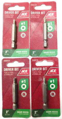 Lot of 4 Ace Hardware 2059731 #1 Square Recess Driver Bits 2'' Long