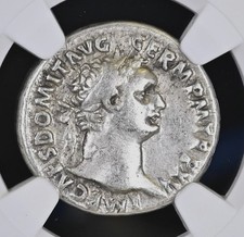 EMPIRE Emperor Domitian 95 AD NGC w/ MINERVA Rome Ancient Silver Roman Coin D505