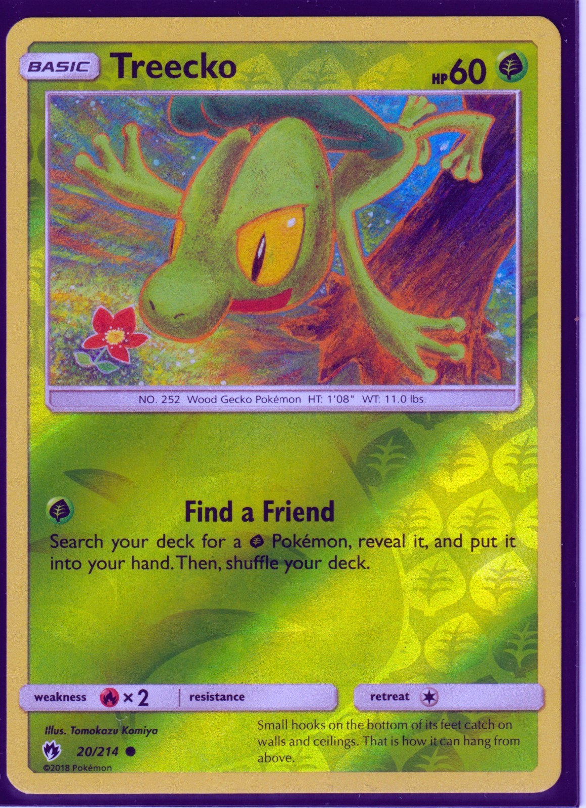 2018 POKEMON TREECKO 20/214- LOST THUNDER - REVERSE HOLO- NM