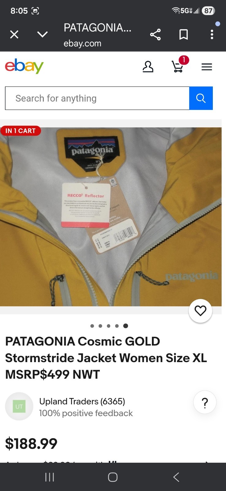NEW! Patagonia Stormstride Women's Sm Cosmic Gold Jacket RECCO Alert =$195 Sale image 8