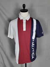 Nautica Men's Large Red/White/Blue Striped Polo Short-sleeve 100 Cotton