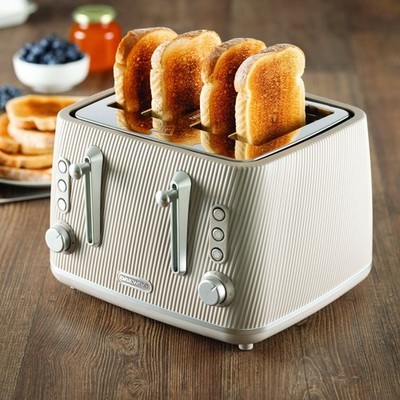 Daewoo Cascade Retro 4-Scheiben-Toaster matte strukturierte Oberfläche taupe