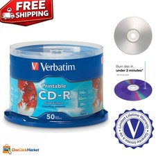 50pk CD-R 700MB Discs - 80 Min Recording, High-Speed Inkjet Compatible