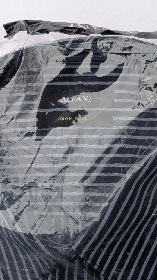 Camisa de vestir Alfani hombre embalaje original blanco y negro rayas verticales,... Foto 3 de 3