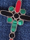 Vintage Sterling Silver Cross Pendant 925 TR-GU Mexico Stone Inlay 2.75" X 1.5" — photo 4
