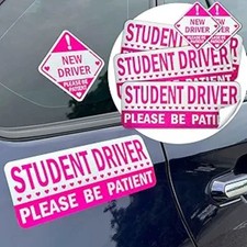 Stickers Non-Magnet   Reusable, Reflective New Driver Sign for Car-White, Pink